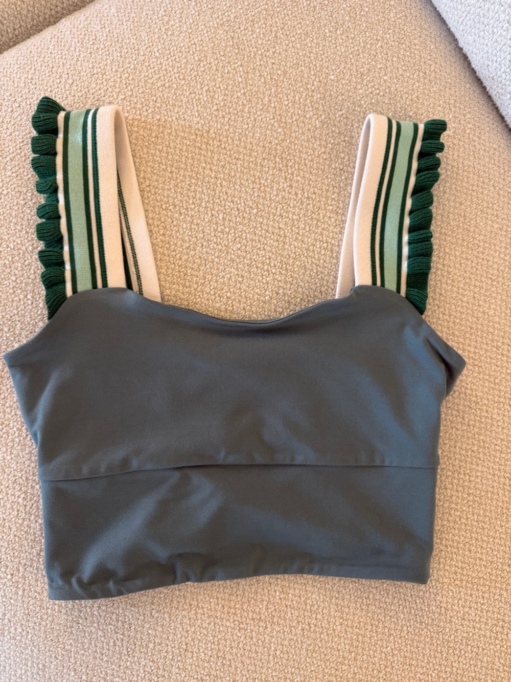 FP Movement by Free People Charcoal Crop Tank with Green-Trim Straps